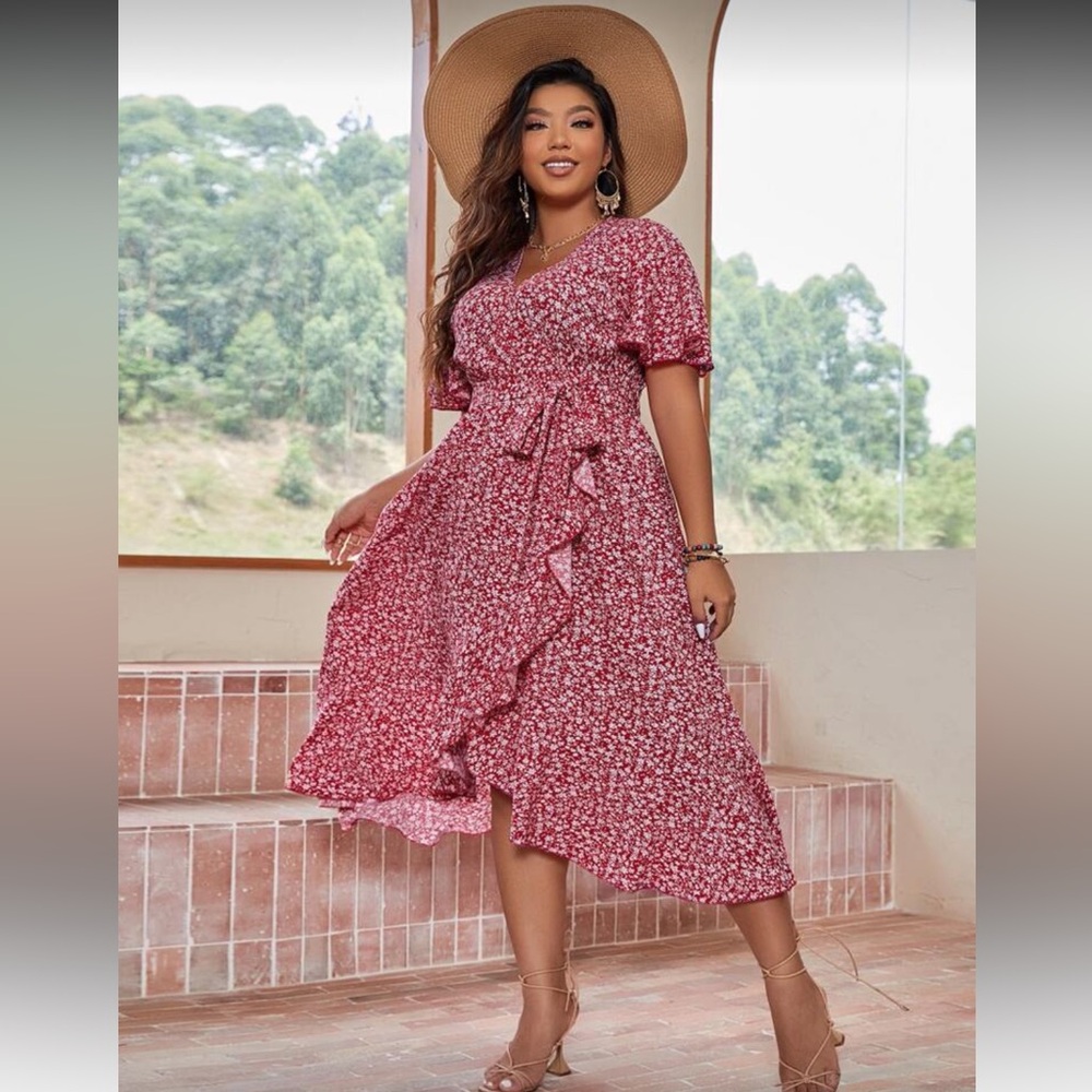 Floral Red Wrap Dress